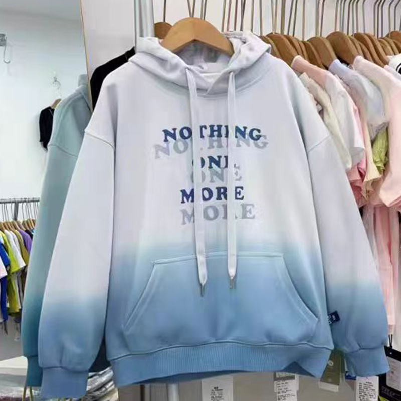 秋冬薄款百搭休闲渐变青少年连帽卫衣宽松秋季上衣连帽长袖免烫