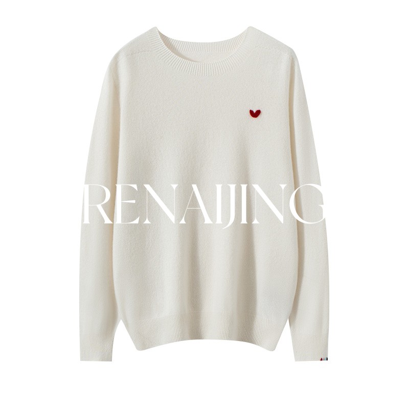 RENAIJING【一线爱心长袖】2025新款纯山羊绒春秋新款女士百搭简约