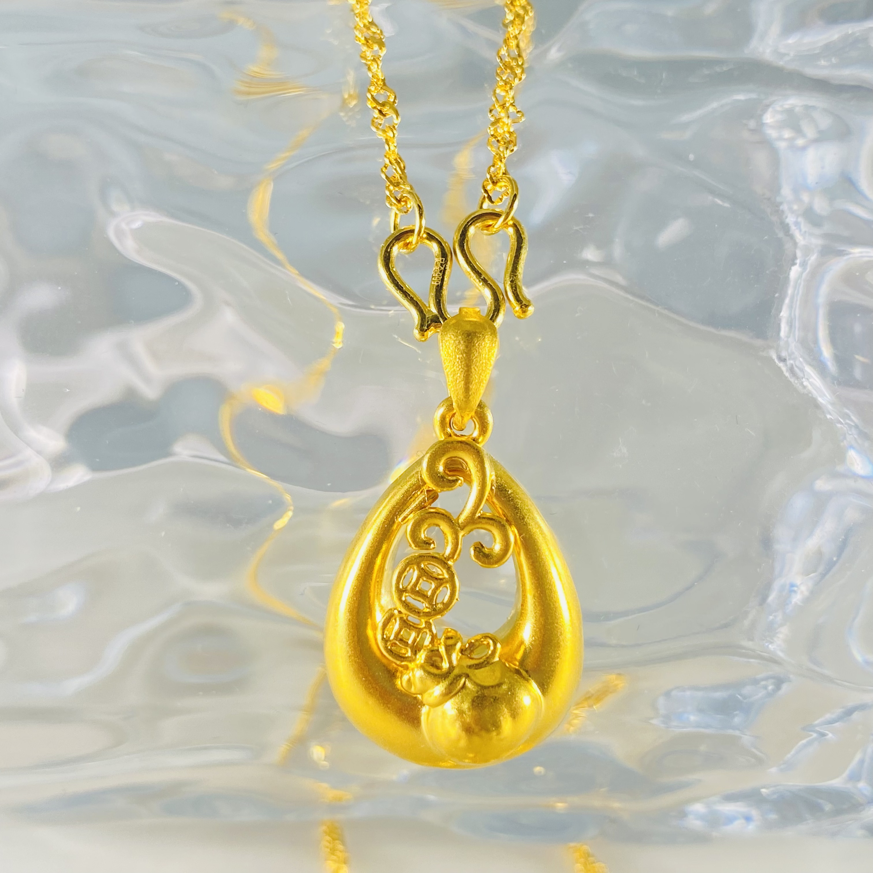 足金999 黄金水滴钱袋套链 约45cm