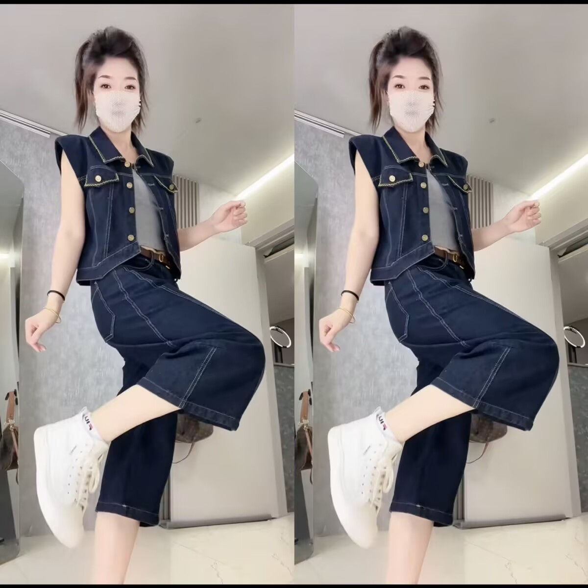 2025新款套装简约牛仔马甲高腰洋气时尚两件套显瘦休闲爆款女套装