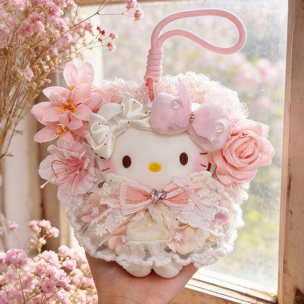 正版hellokitty粉蝶花环kt三丽鸥包包娃娃挂件玩偶送人生日礼物女