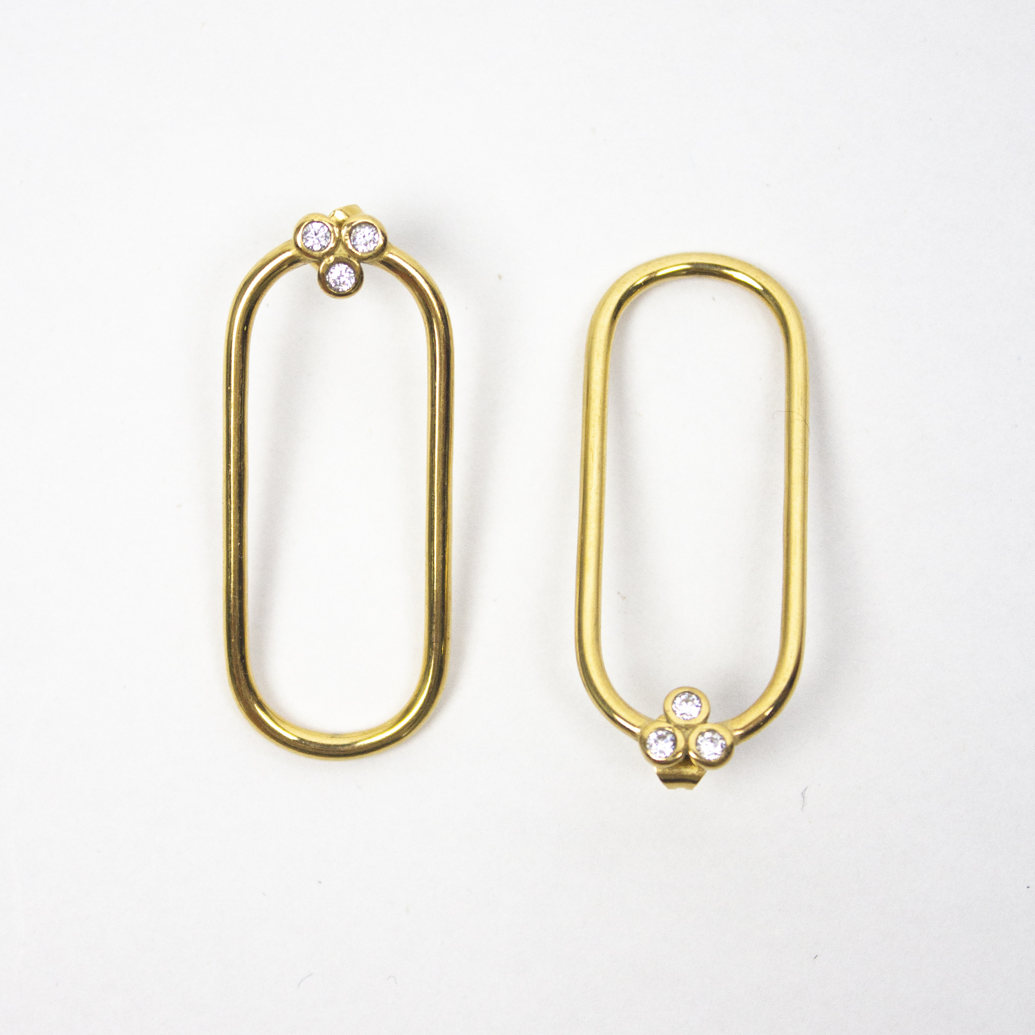 铜合金合成锆石耳饰 法国设计师椭圆简约几何回形耳钉【14839】