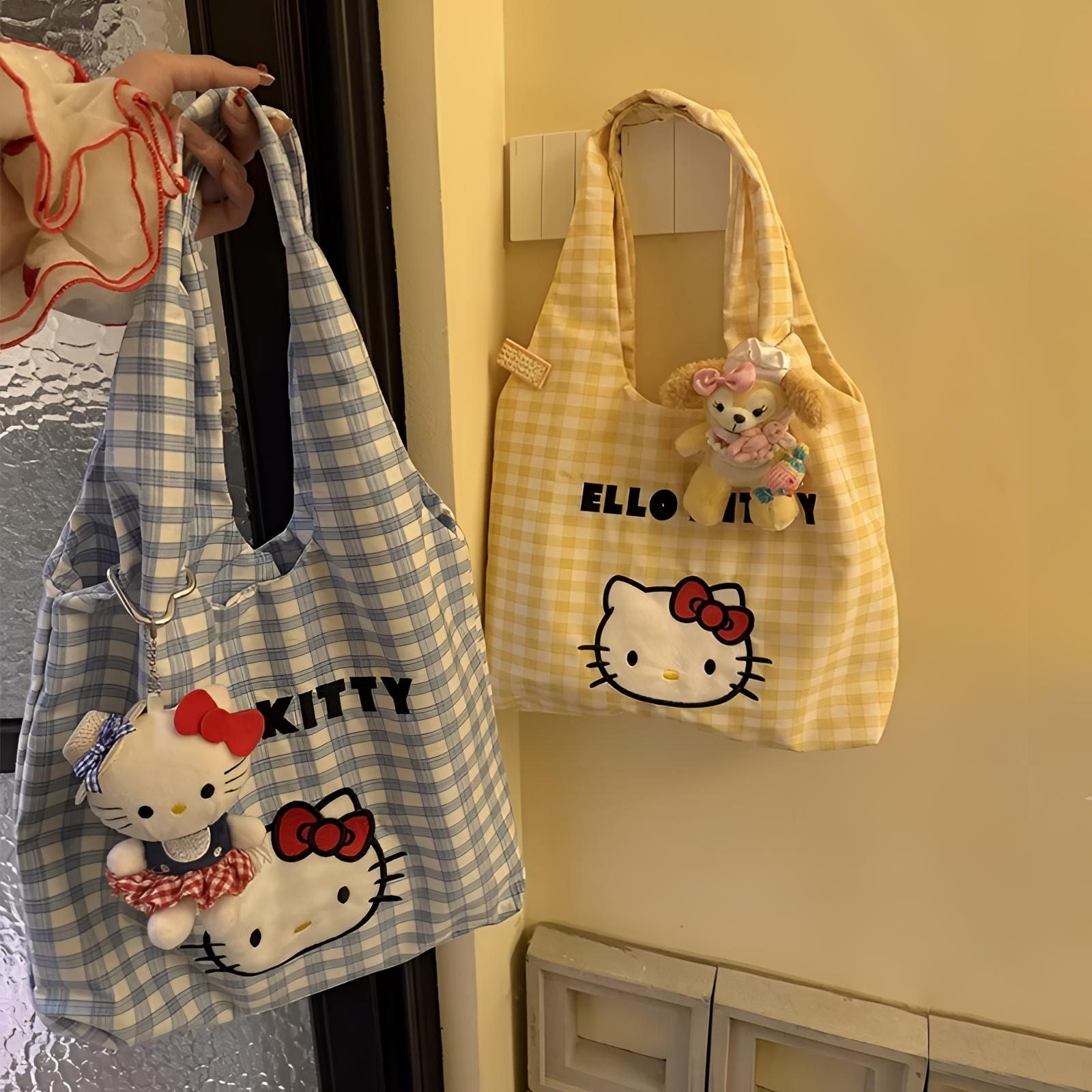 可爱kt猫帆布包夏季韩系慵懒风通勤大容量黄色单肩托特手提斜挎包