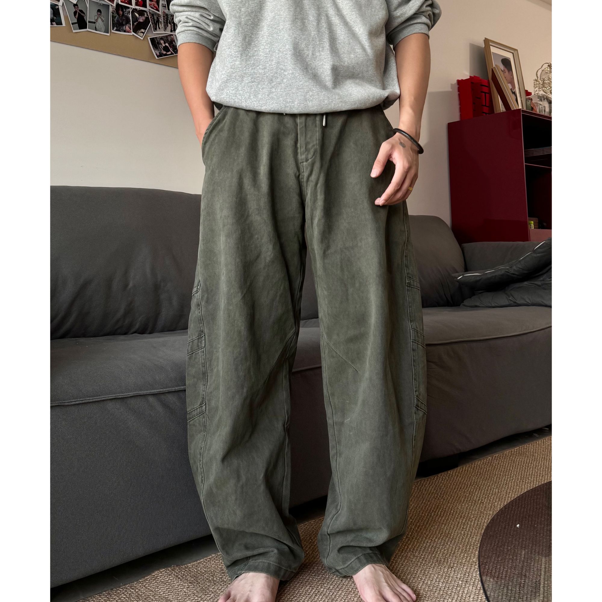 【衣工男】秋冬美潮高级感重磅水洗棉高街工装长裤F30