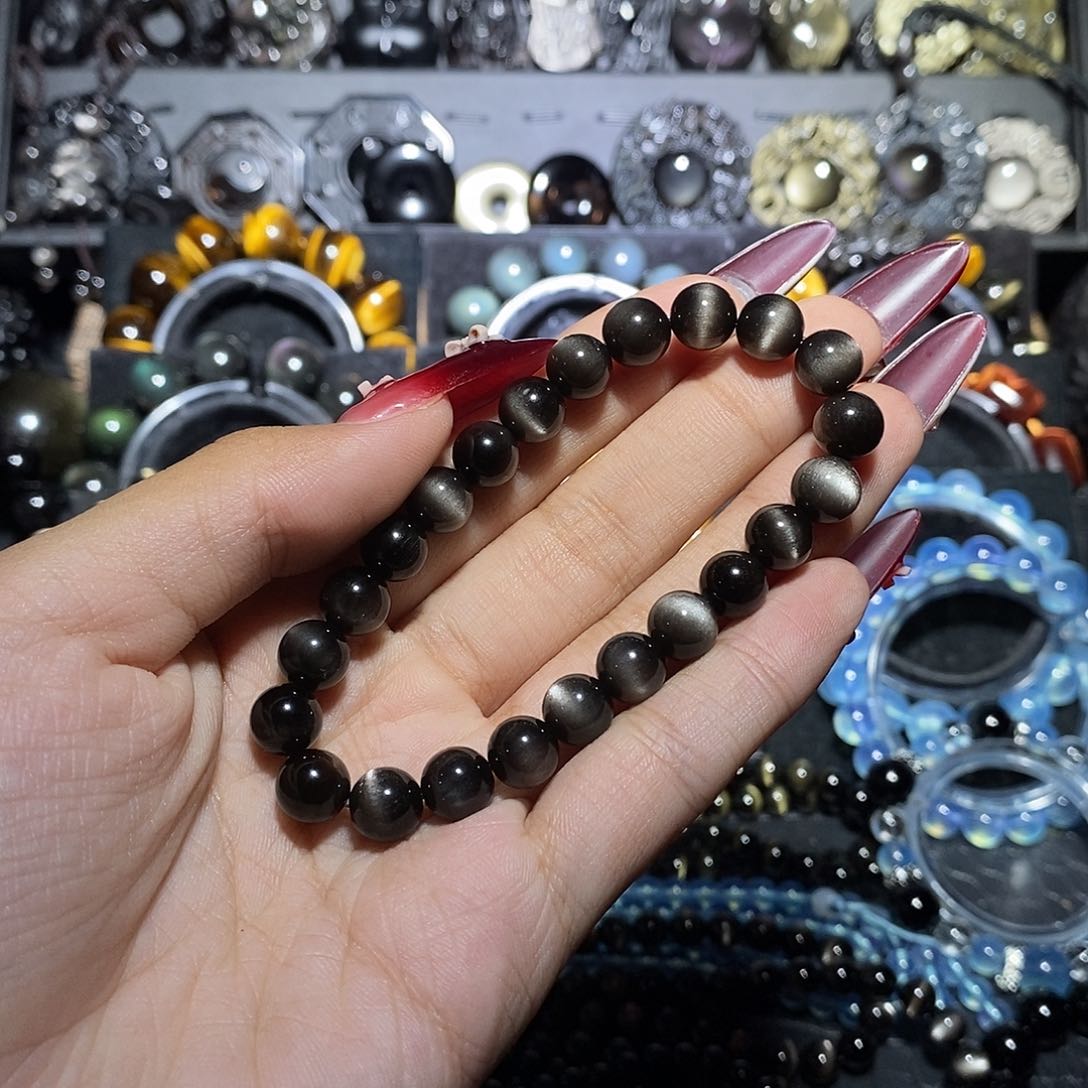 囡****黑曜岩未镶嵌手链
