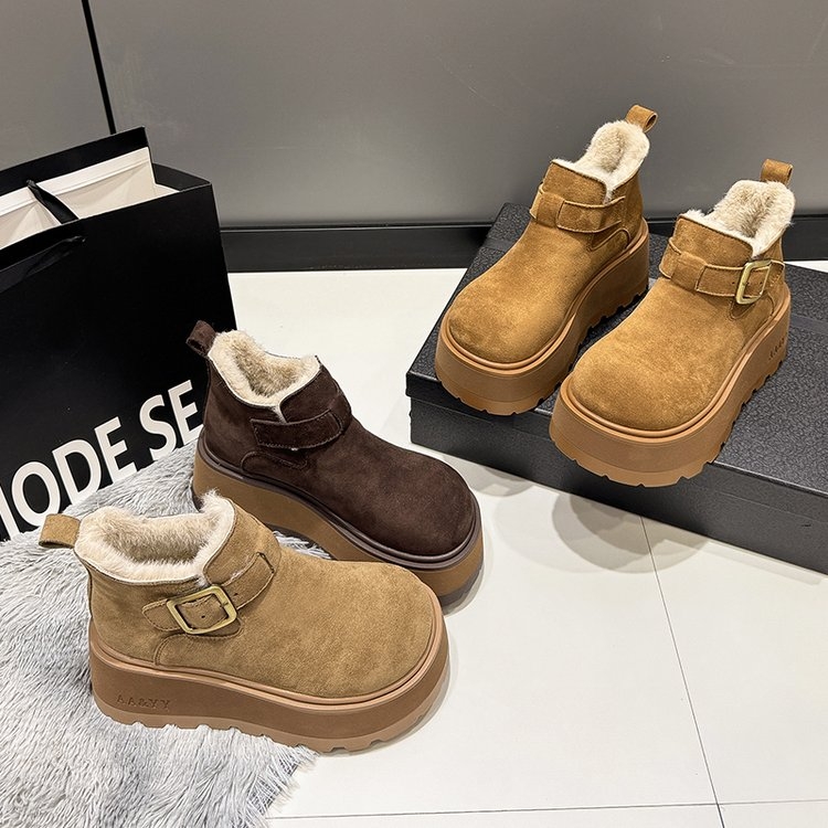 勃肯鞋女鞋冬季加绒保暖搭子厚底一脚蹬增高毛毛鞋658