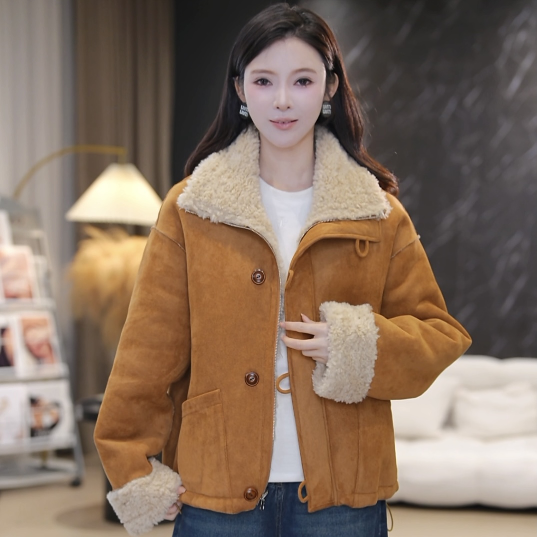 新款冬季双面穿反绒面立女士领休闲外套