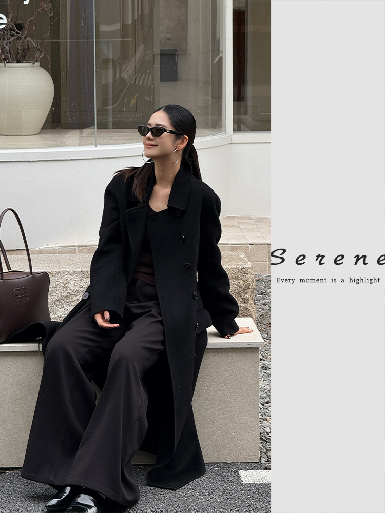 十一Serene【】双排扣长款老钱风毛呢大衣SJSAW5208