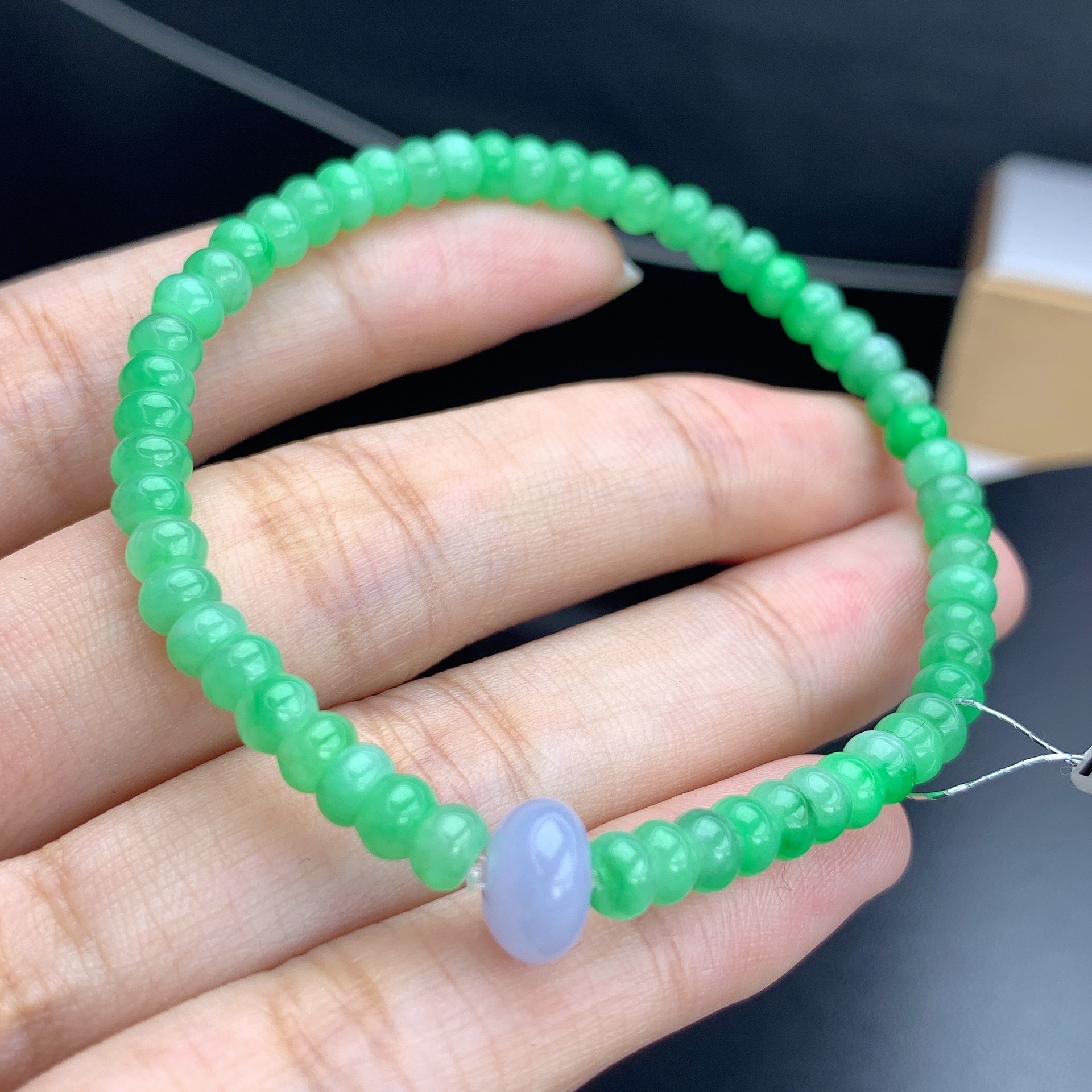 缅甸A货翡翠绿翡绿色紫珠算盘珠手链手串单圈T卡4.6-8.2mm