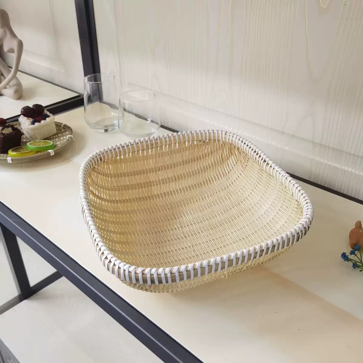 天然竹编筐精编方形25cm