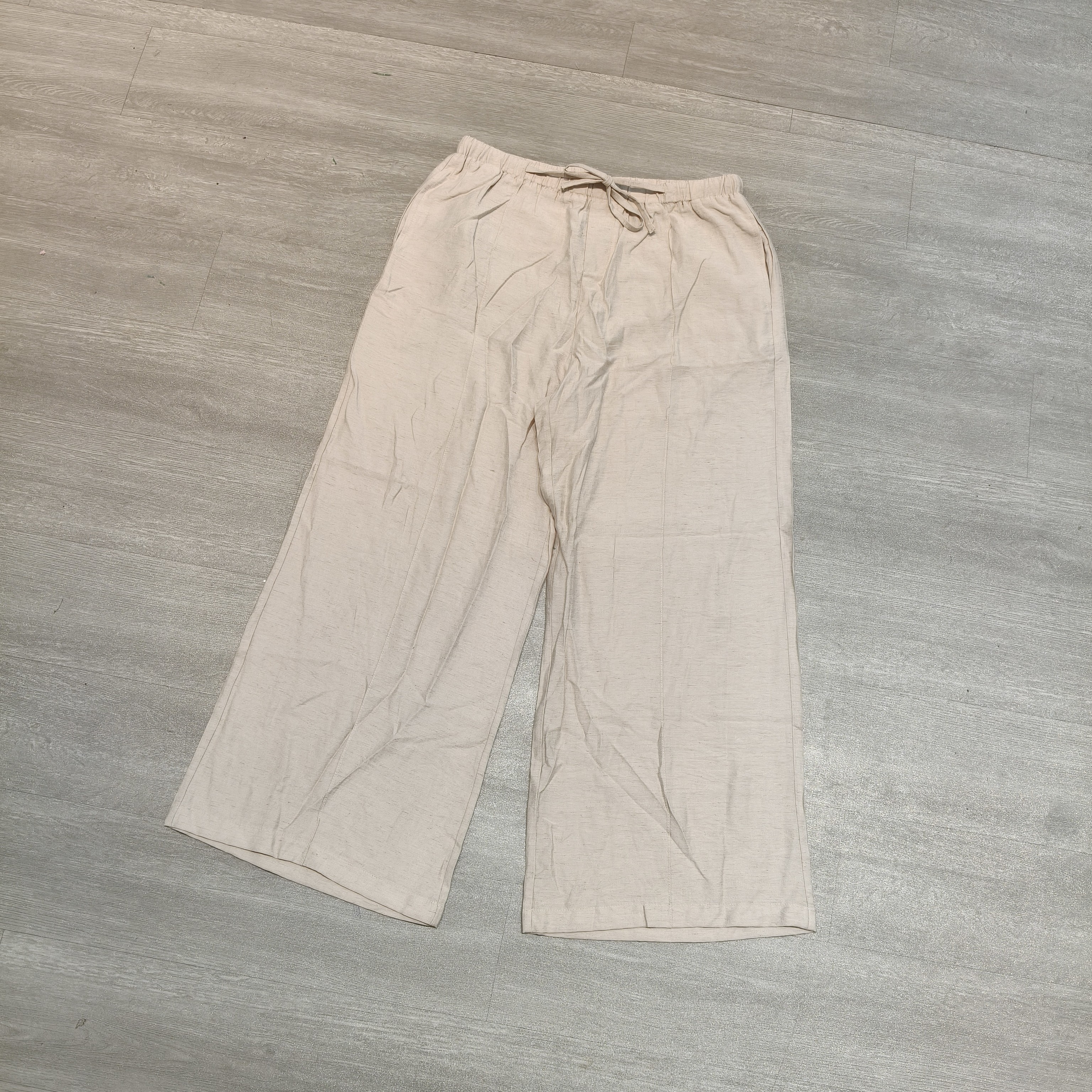 高腰松紧抽绳纹理阔腿裤-果梓538