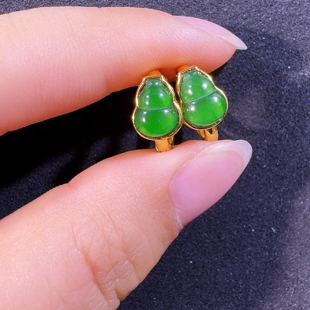 翡翠银S925镶嵌耳饰葫芦