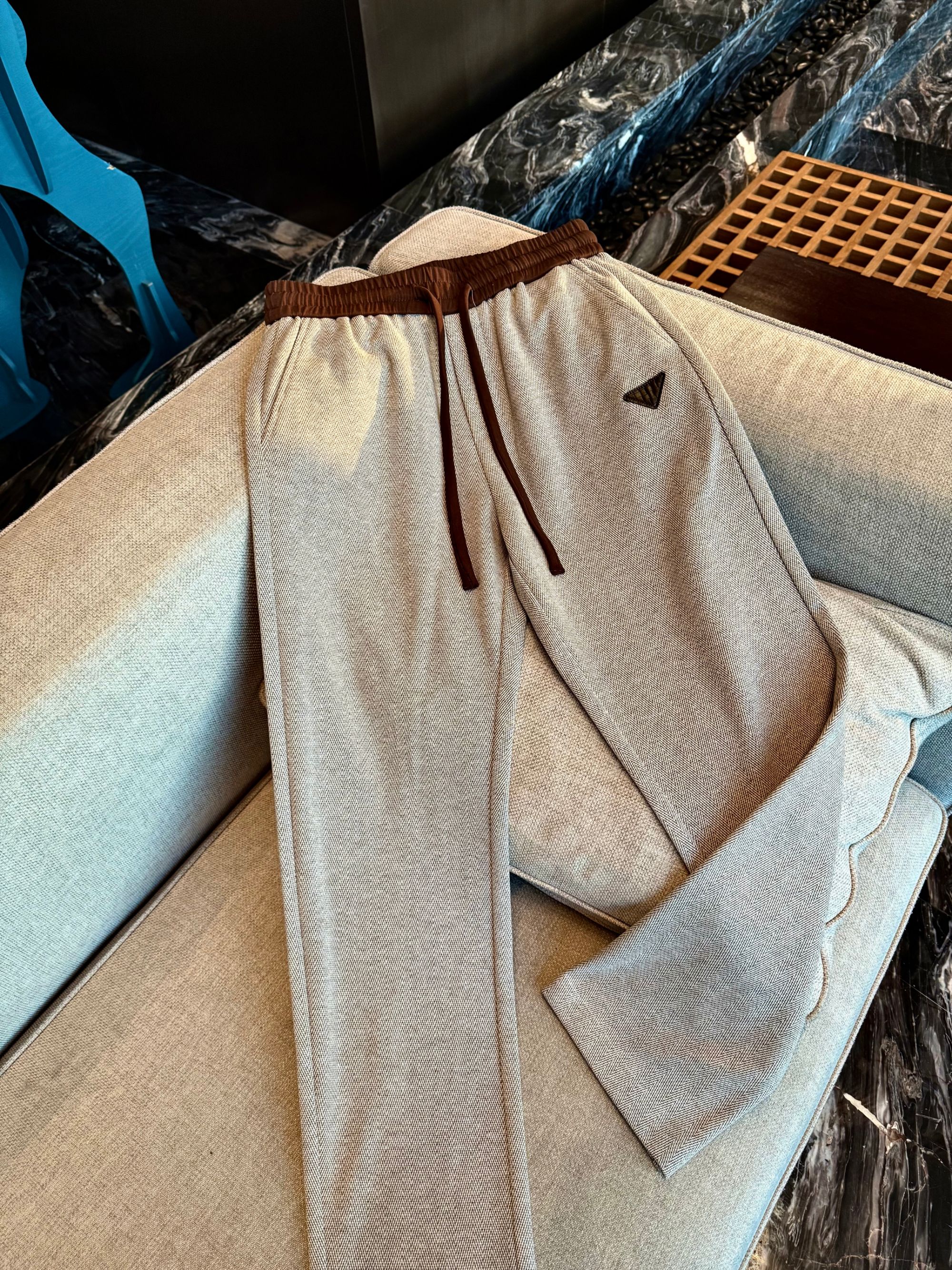 【醋酸➕羊毛】25秋冬季混纺潮牌撞色高级舒适休闲宽松直筒裤男5813