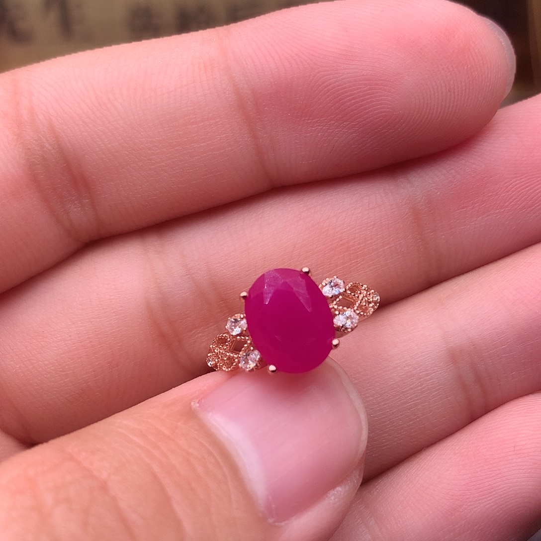 红宝石戒指银S925镶嵌