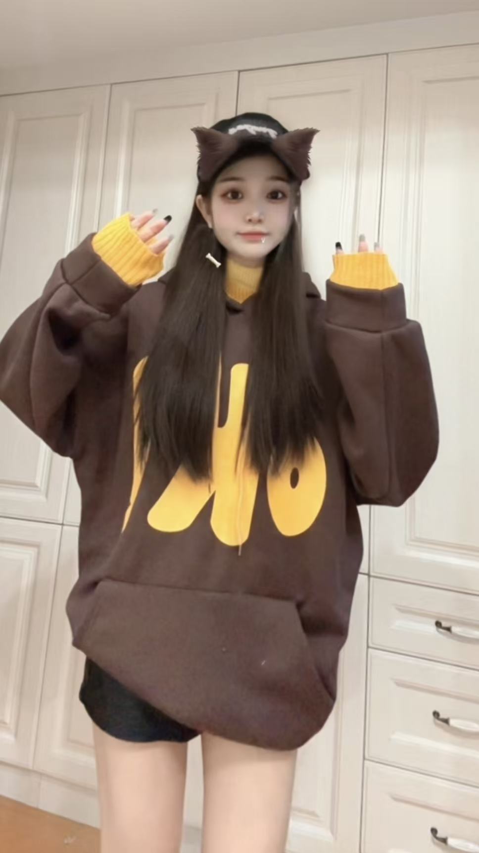 [427奥粒绒连帽卫衣]深棕色假两件ok加绒连帽卫衣