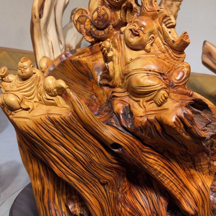木太行崖柏根雕摆件弥勒佛题材