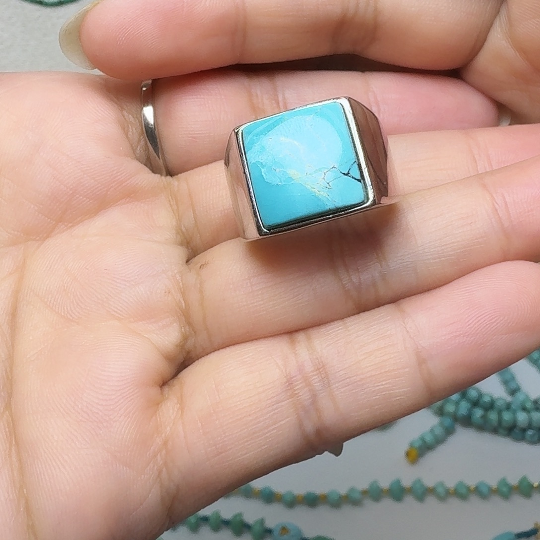 韩***人绿松石银S925镶嵌珠宝奇石