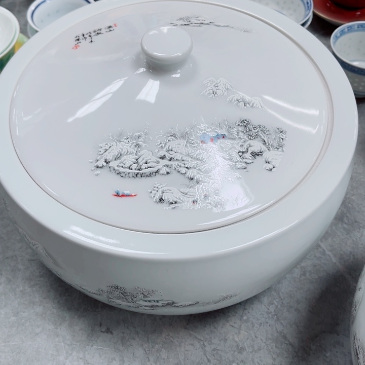 青花玲珑雪景猪油罐