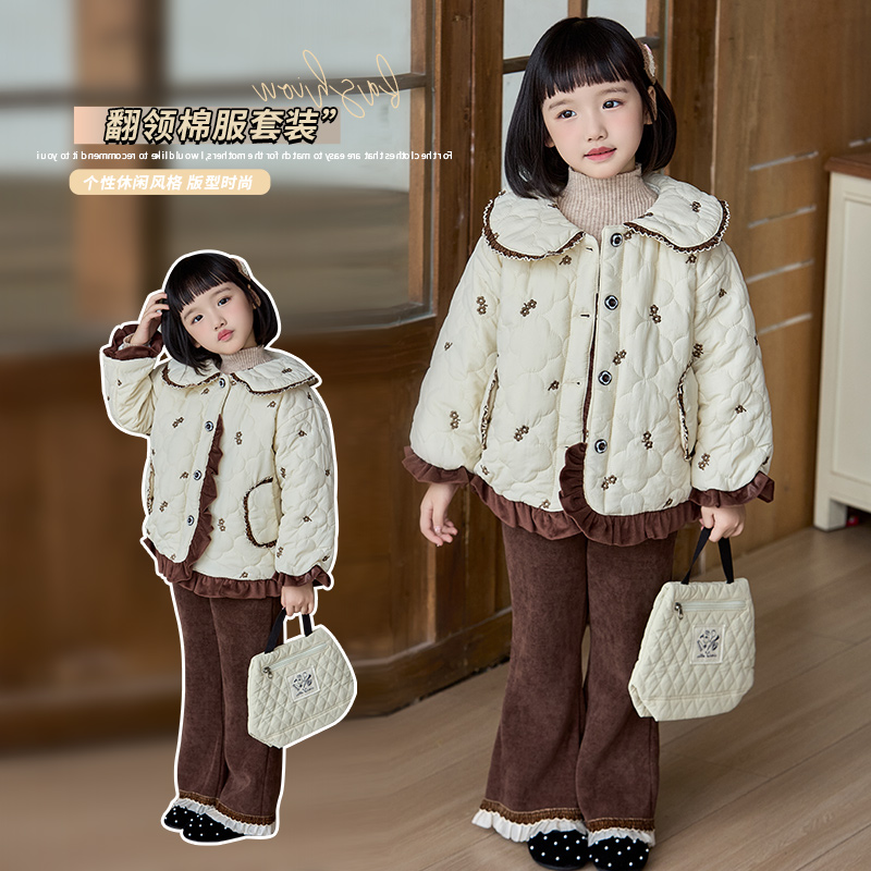 （1201-1400）女童小众设计师森系冬季棉服外套搭配裤子自选套装