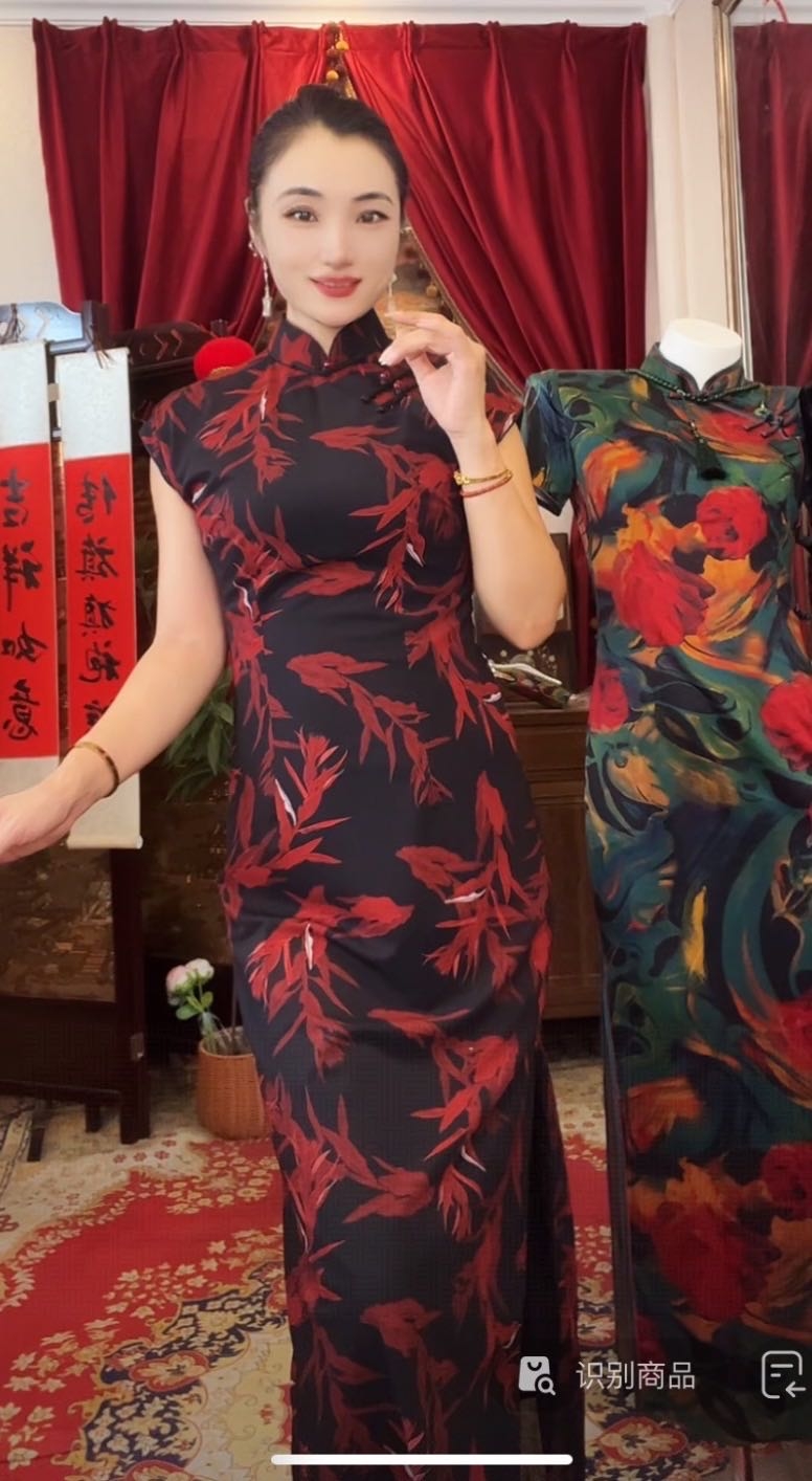 显瘦【半开襟红竹】印花百搭中国风国潮日常旗袍春夏速干红色立领