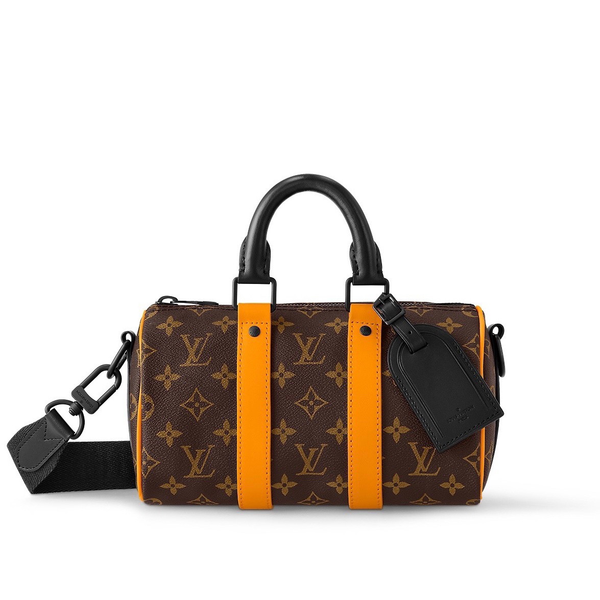 99新 LouisVuitton/路易威登 Keepall25 棕花橙色配皮单肩包 G093