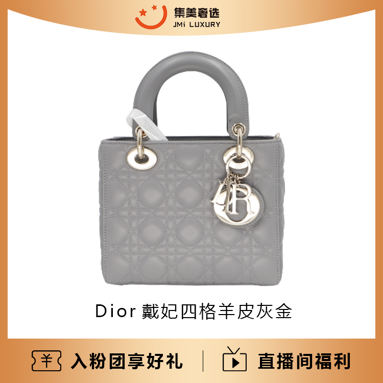 95新 DIOR/迪奥 Dior四格戴妃羊皮灰金时尚百搭包/97新/AM3847