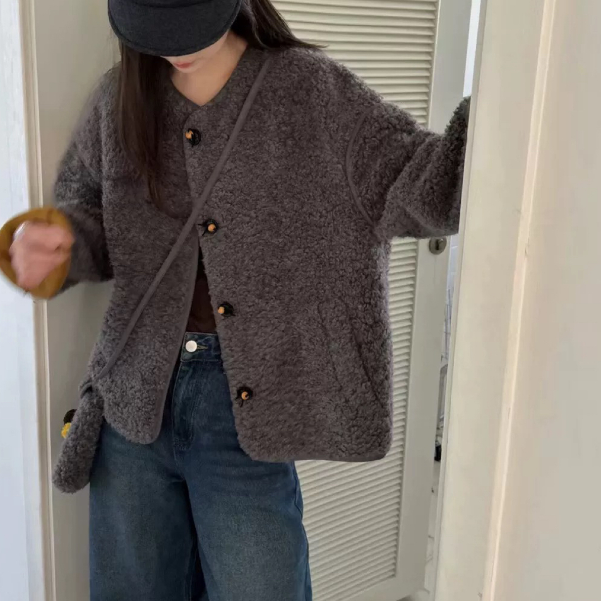 冬季新款韩系时尚保暖休闲百搭糖果色包包款毛毛外套