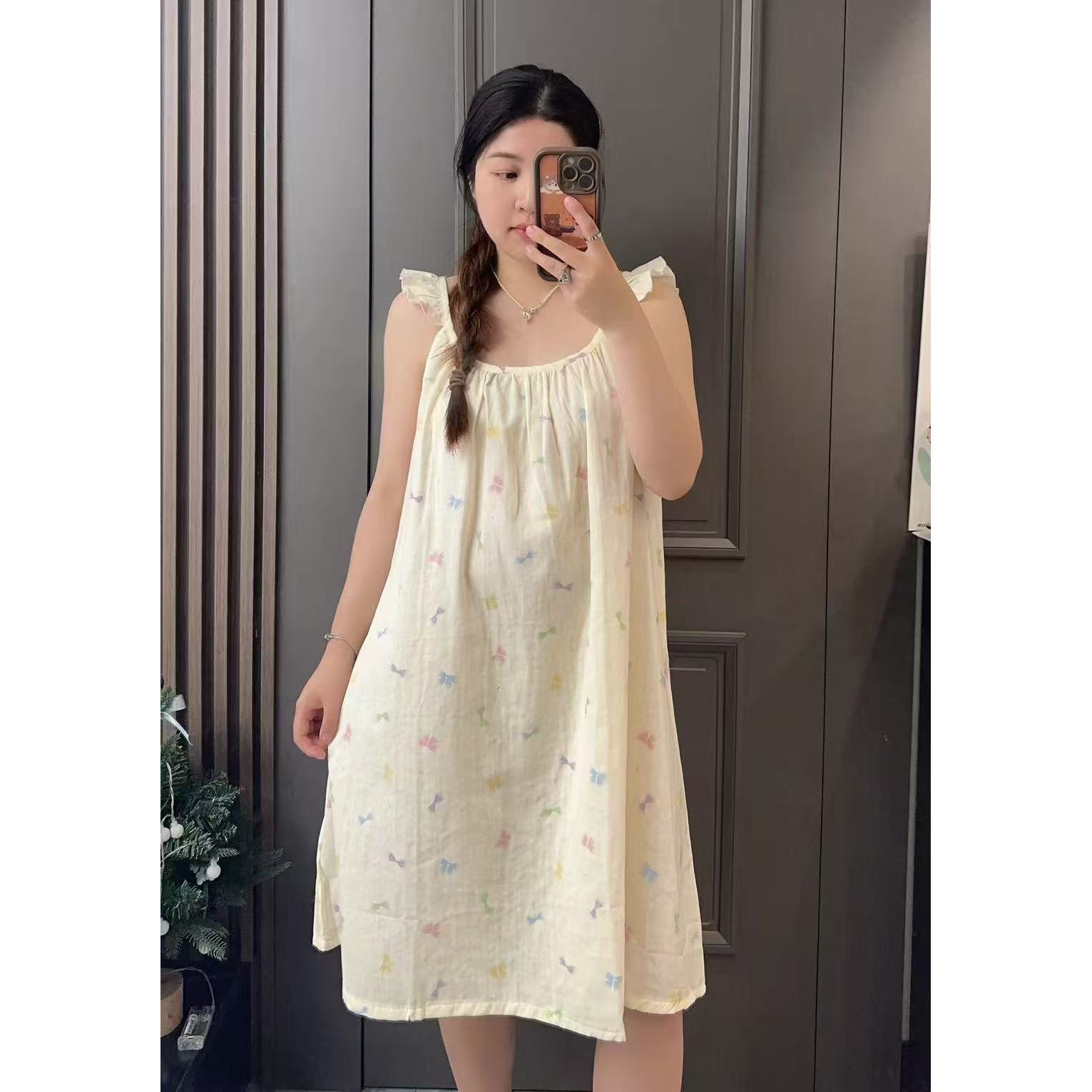 （谭老五）夏季韩系小清新棉纱飞飞袖小吊带舒适睡裙大码25207