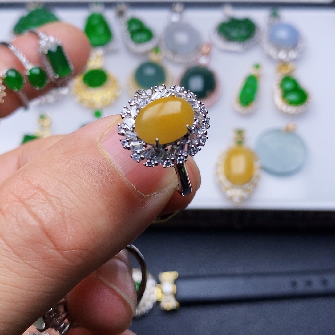 翡翠戒指银S925镶嵌戒指