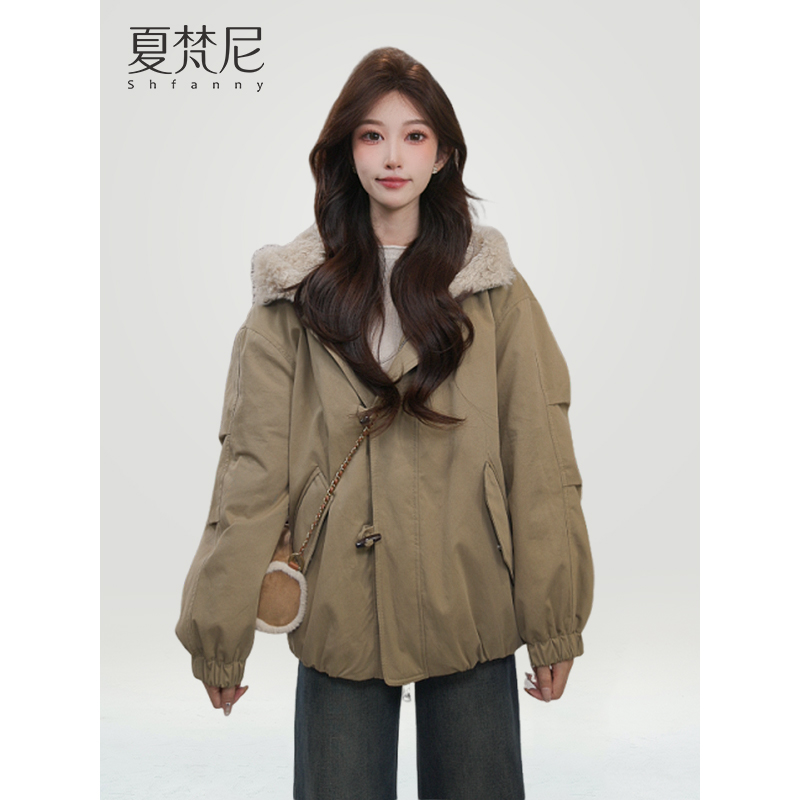 夏梵尼暖炉派克冬季保暖派克服连帽披肩两穿加绒加厚毛毛外套爆款