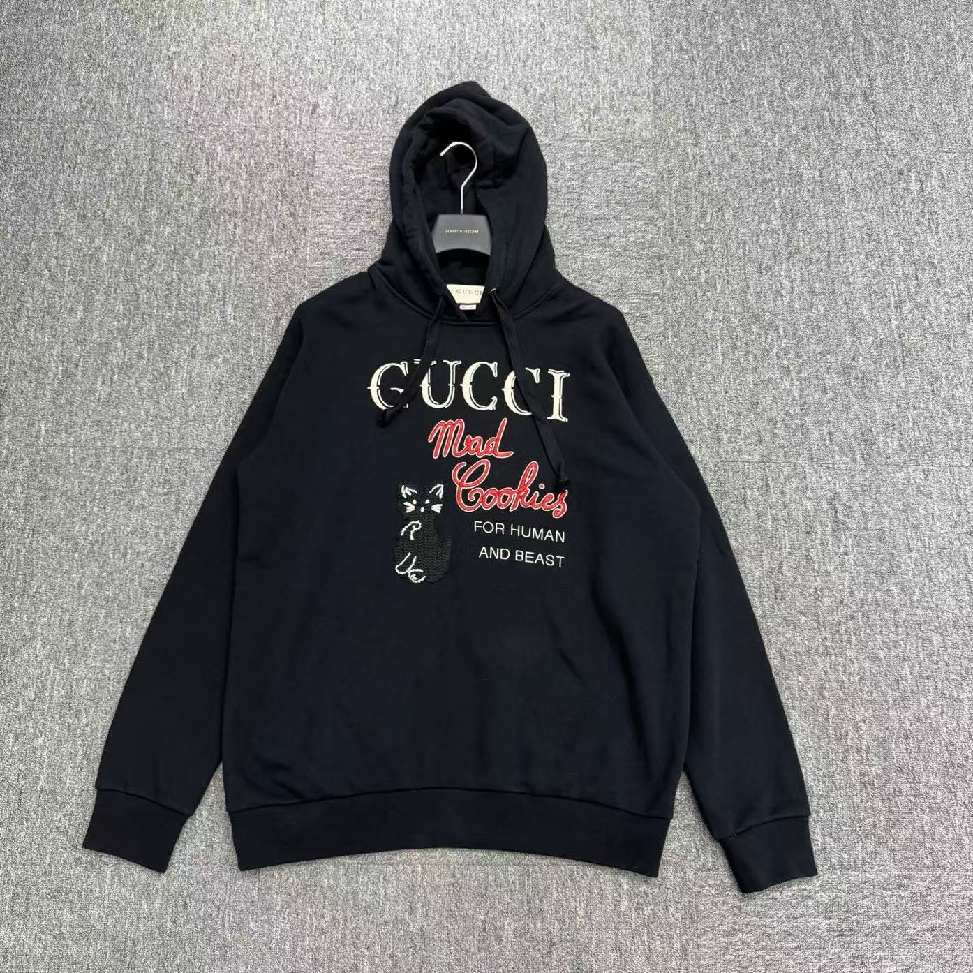 99新 GUCCI/古驰 小猫字母刺绣连帽卫衣/M码/17613