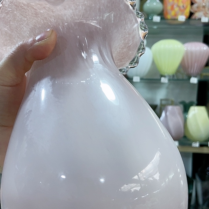 玻璃粉色带气泡花瓶009