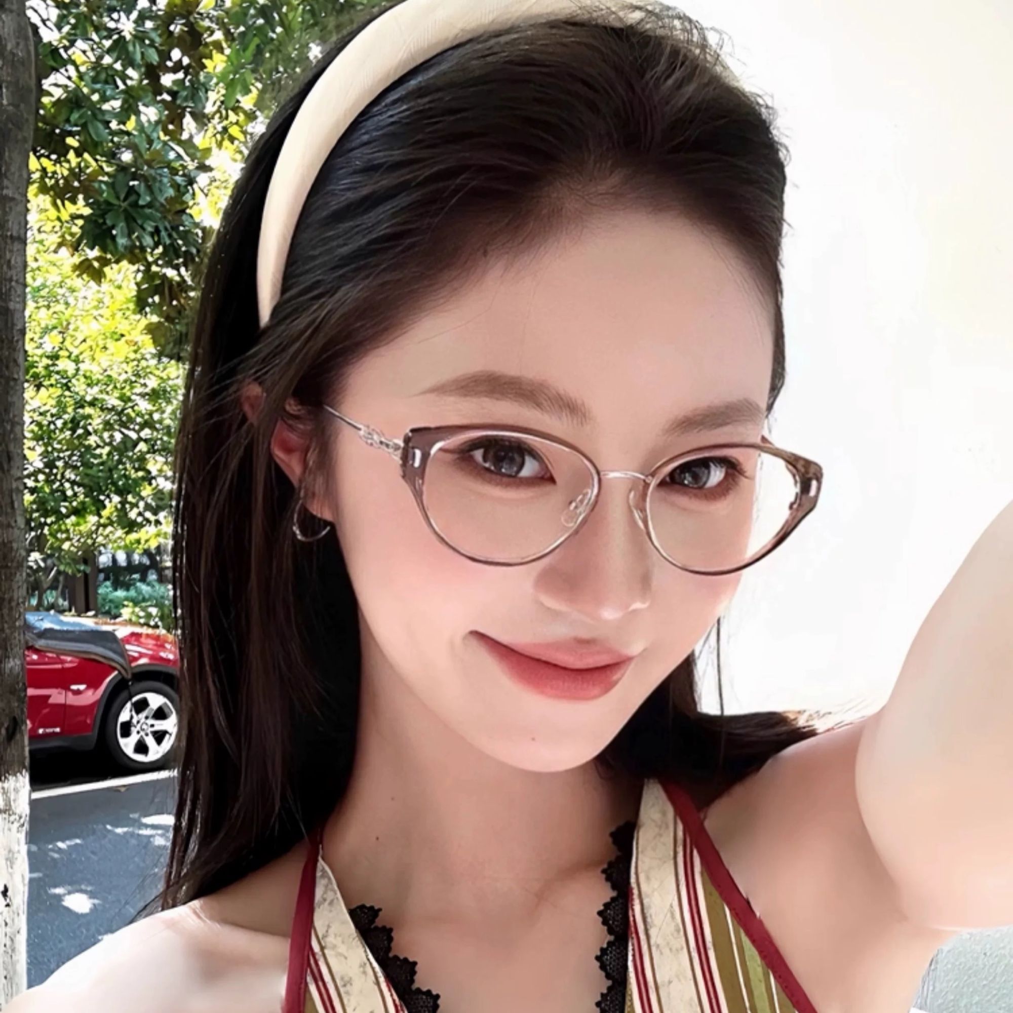 韩系冷茶色猫眼眼镜近视女可配度数防蓝光高级感素颜神器眼睛框架