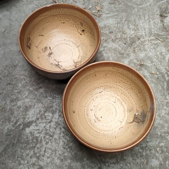 陶瓷磁州窑老厂虒皮釉小碗11.5乂6cm两支