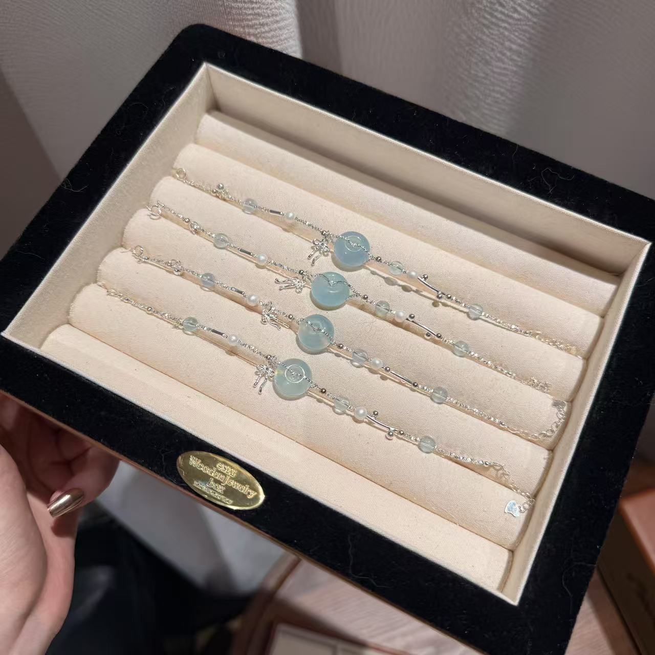 海蓝宝平安扣S925银手链 多样性发其一Y55