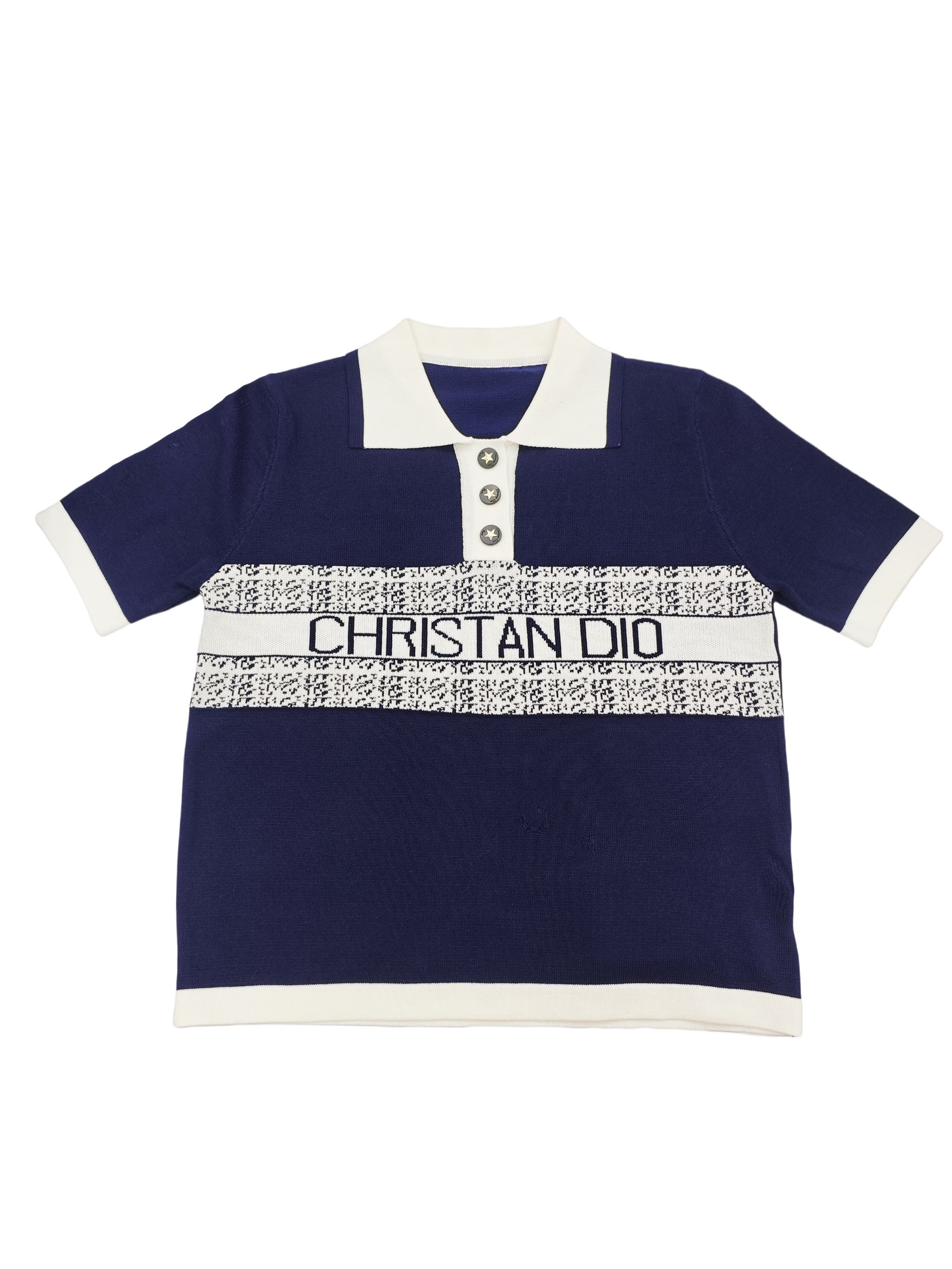 高货针织衫女夏Polo领短袖字母撞色针织上衣T恤女X217