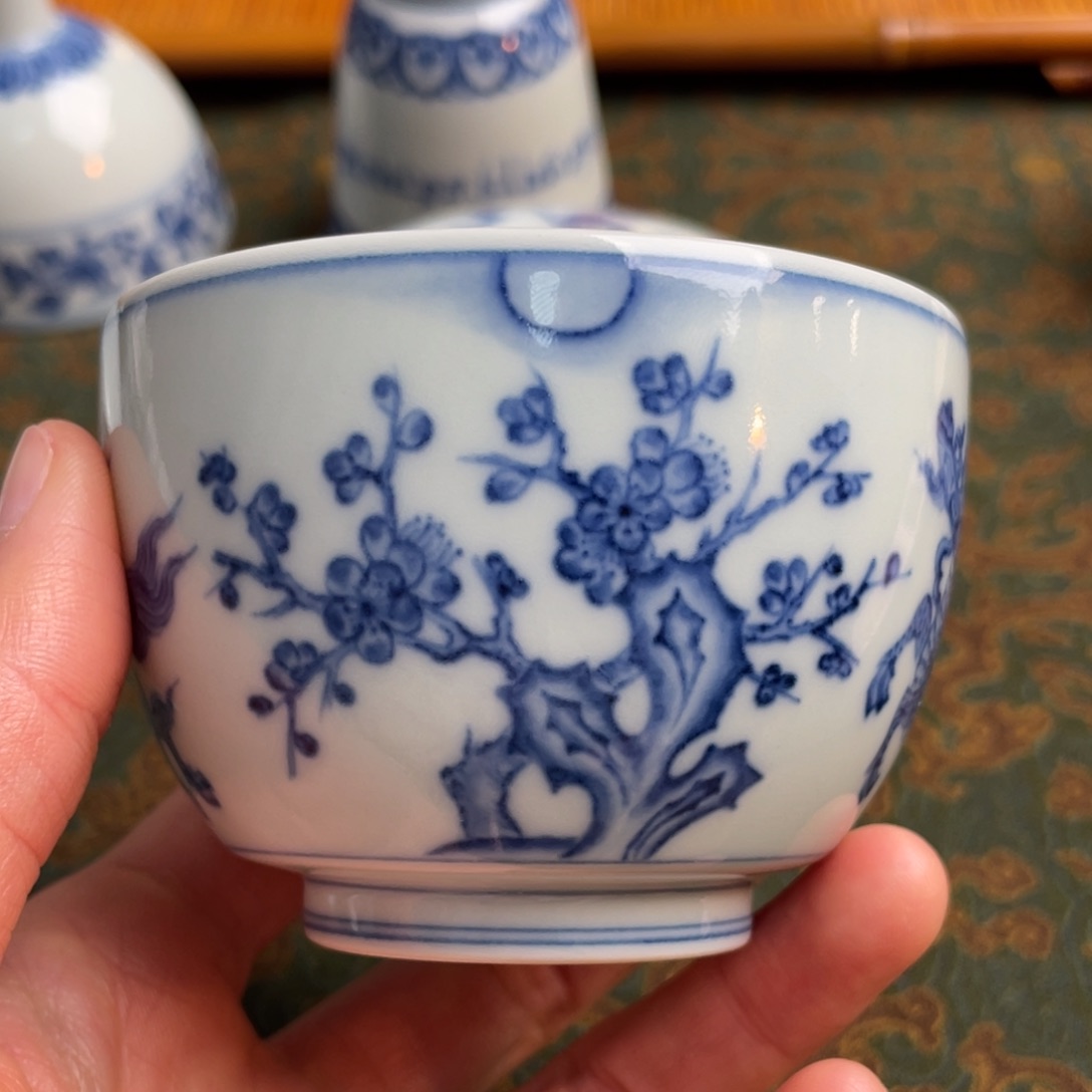 源明青忆麒麟望月松竹梅杯