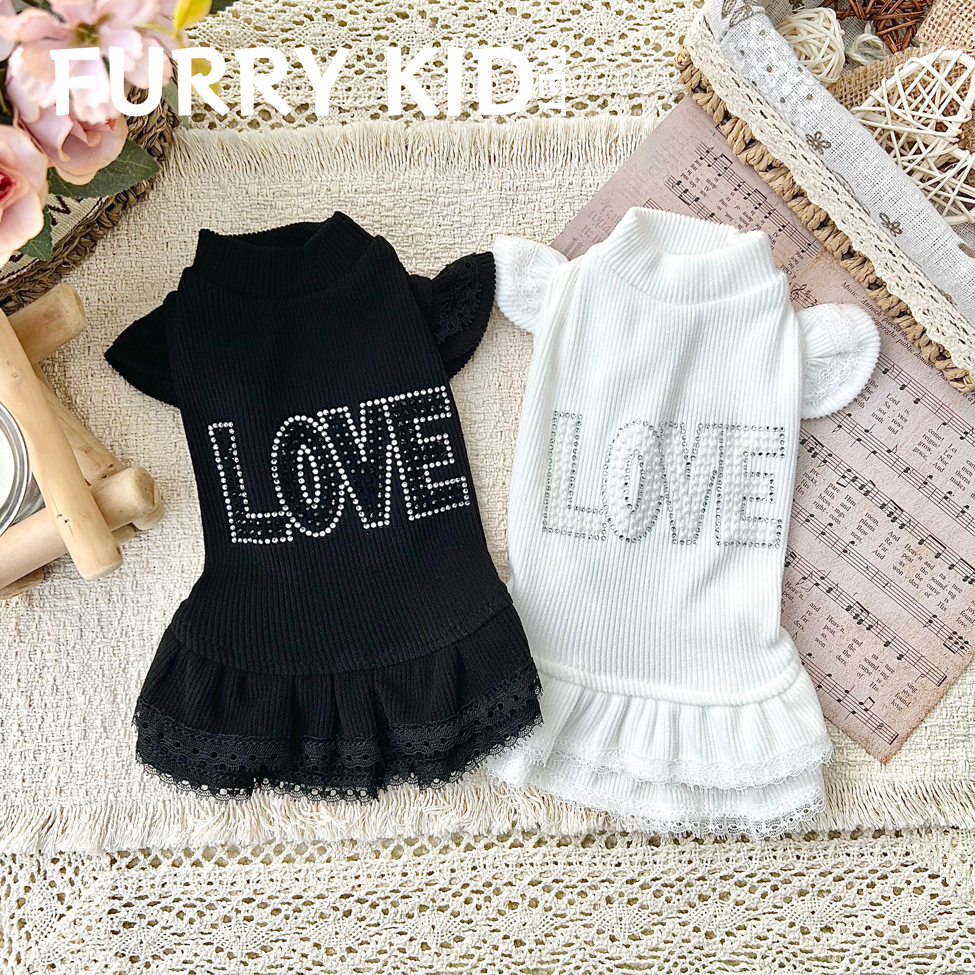 FURRYKID「爱语蕾丝」烫钻打底针织宠物裙秋冬宠物衣服猫咪狗狗