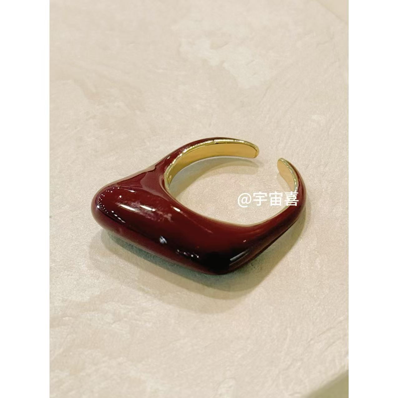 铜合金珐琅戒指 I3-001【红色珐琅异形金属开口戒指】
