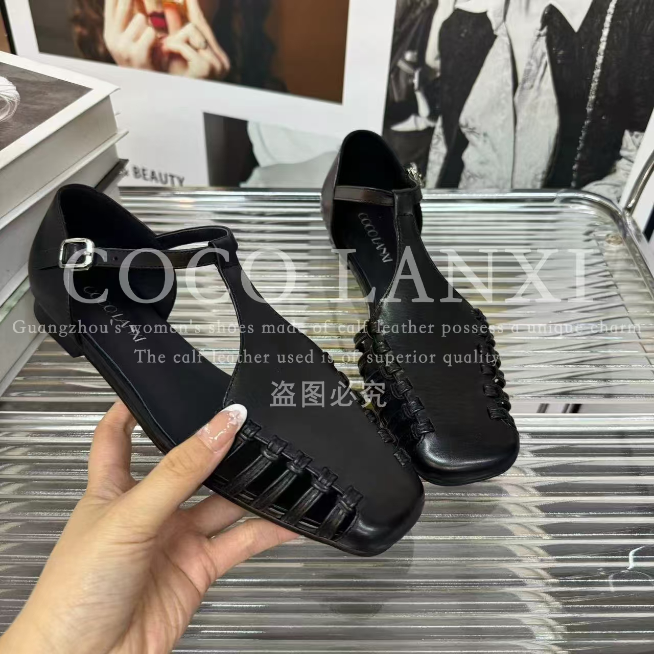 【COCO LANXI】时尚百搭夏季黑色包头低跟休闲方头小单鞋25DX374LX