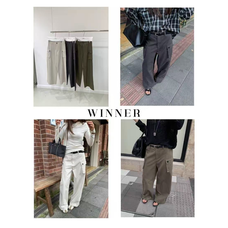 【侧口袋】百搭宽松高腰工装裤W8052（福利款）