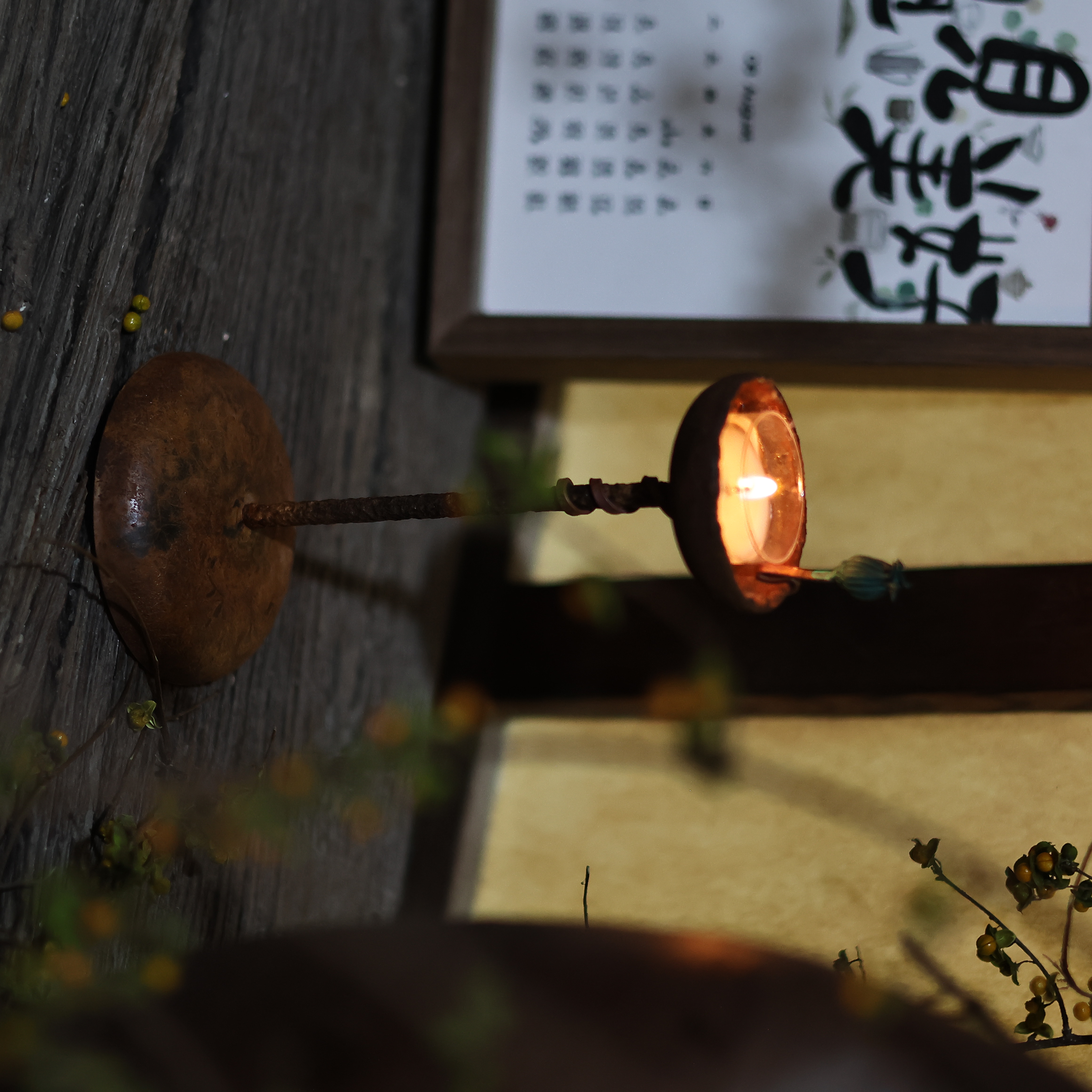 【柿间浅憩】全手工*老生铁佛手烛台*香插