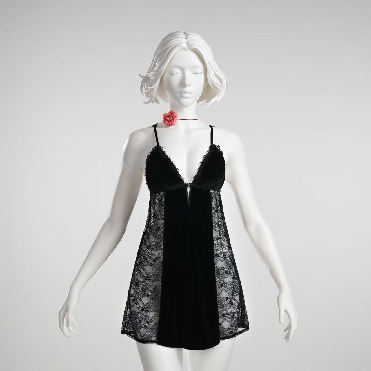 似梦【90-220斤】丝绒蕾丝气质网红女士纯欲美背法式睡裙 2523