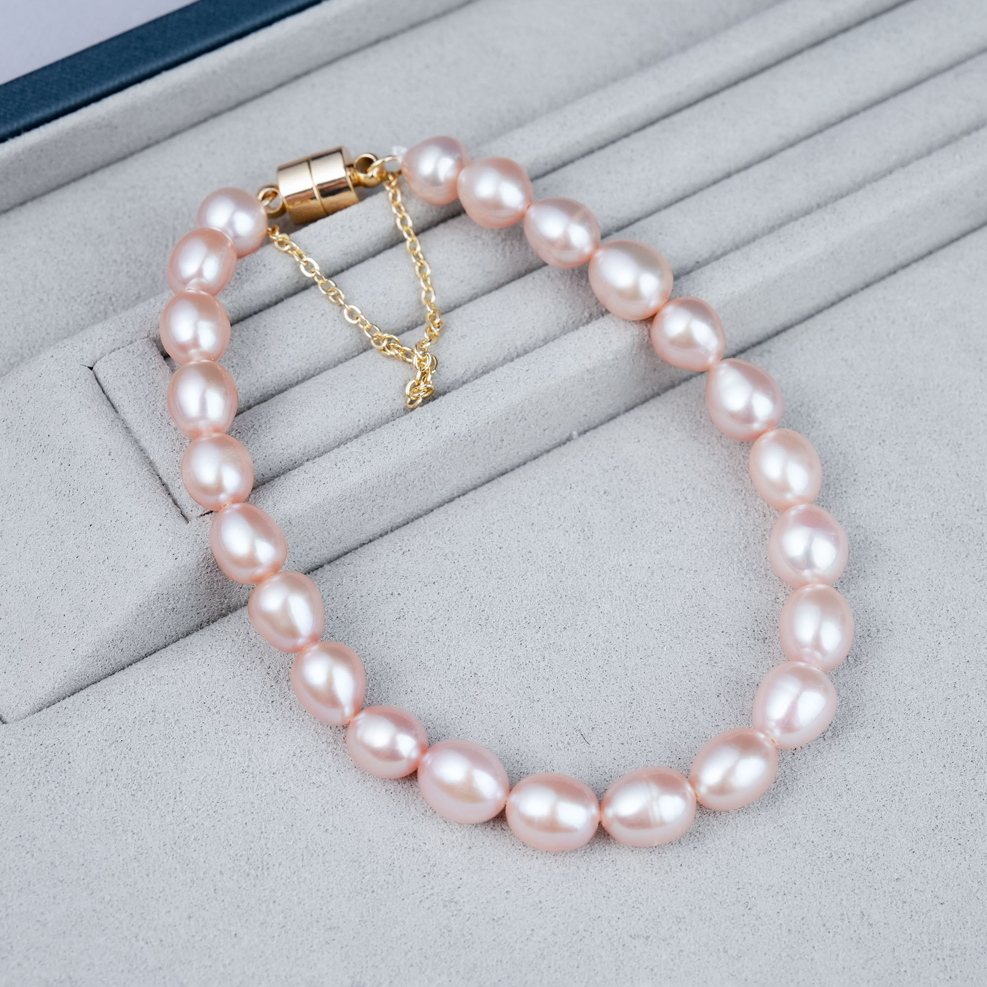 6-8mm紫涟QG105 无核天然淡水珍珠手链粉紫色多样性发货18cm