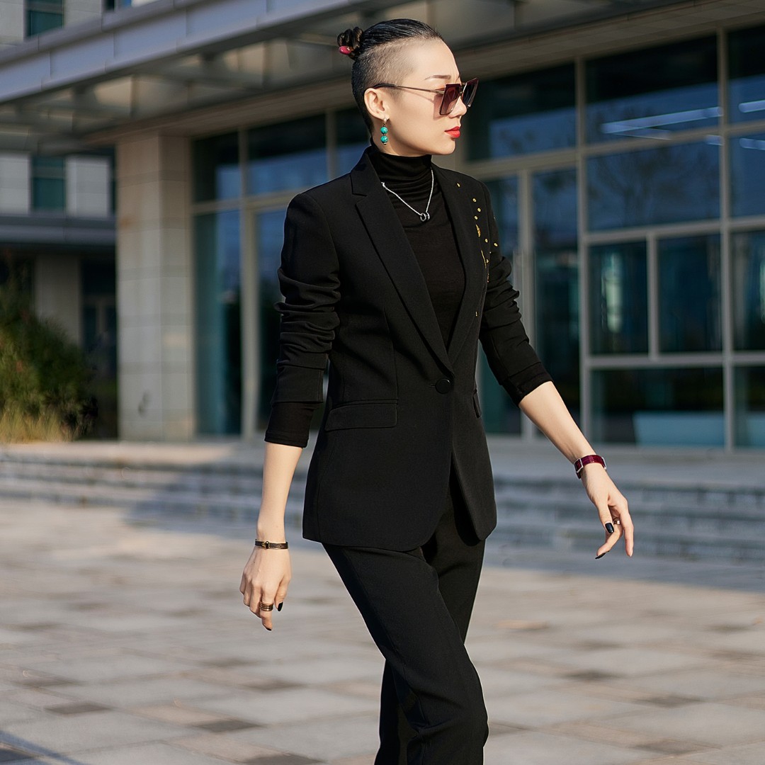 Falaibang/法莱邦606春秋款黑白双色长袖小脚裤西装套装