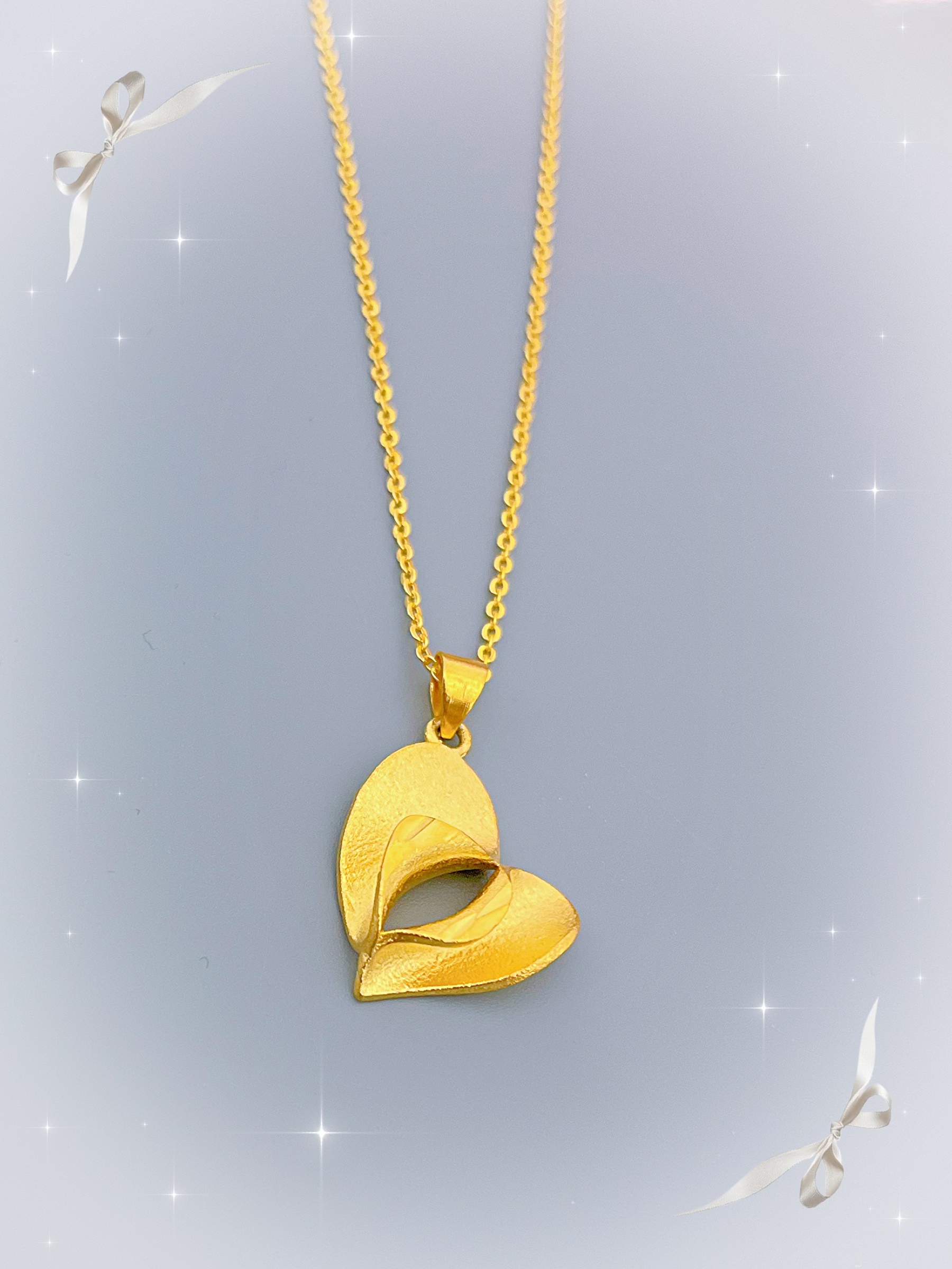 铜合金项链 20218合金高级感车花爱心古法锁骨项链（链长45）