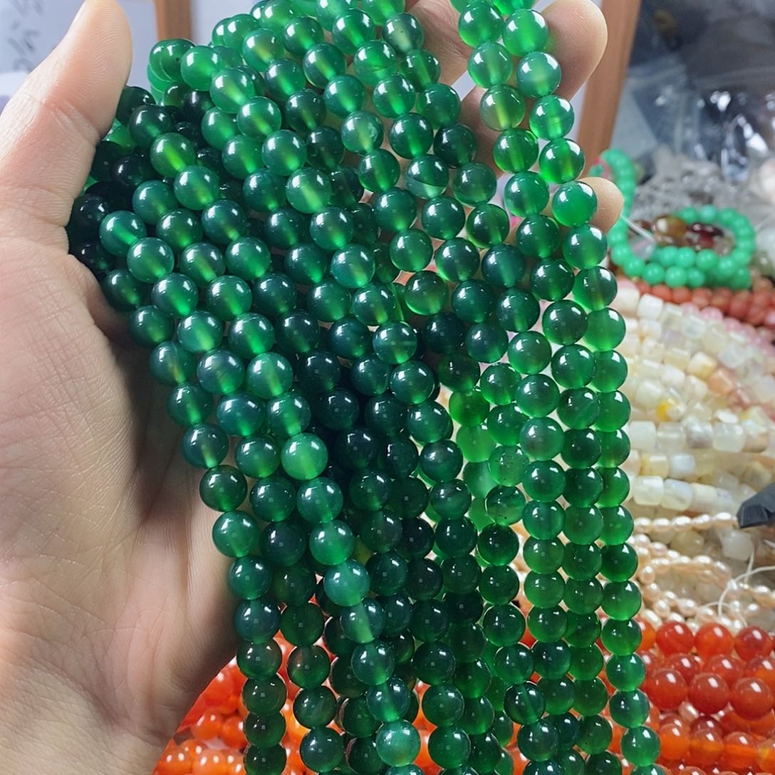 玛瑙/玉髓珠宝半成品未镶嵌一条天然8mm绿玛瑙圆珠A级