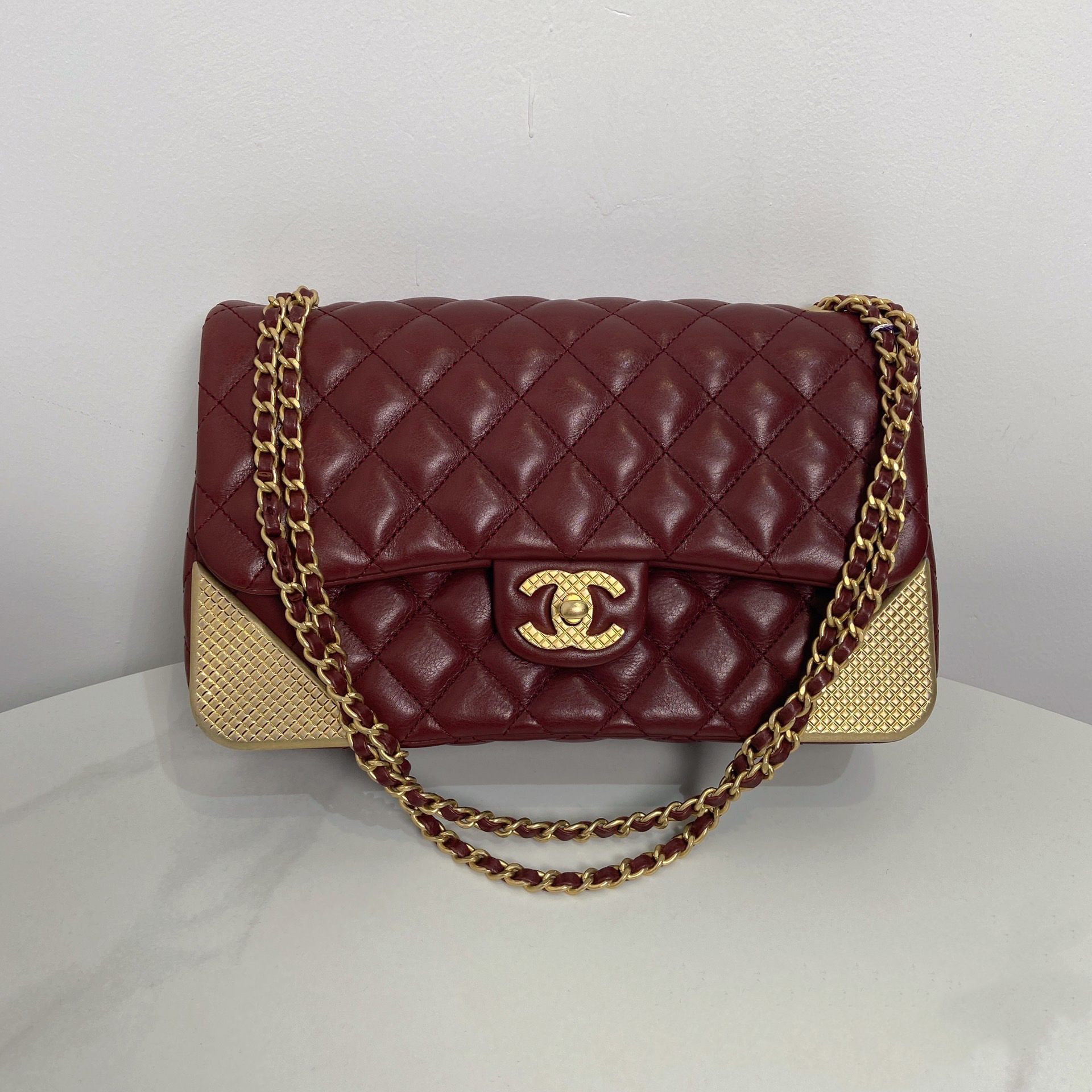 99新 Chanel/香奈儿 7姐专场/酒红色宫廷限定中号CF链条包   