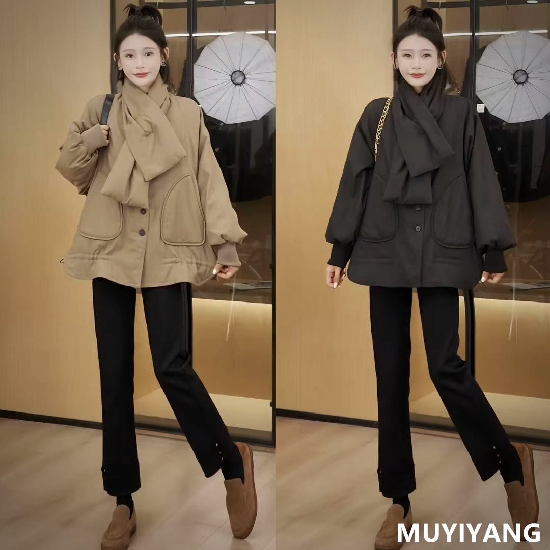 【烬飒】独特超好看围巾下摆调节高定棉衣外套 衣长70 25-528#