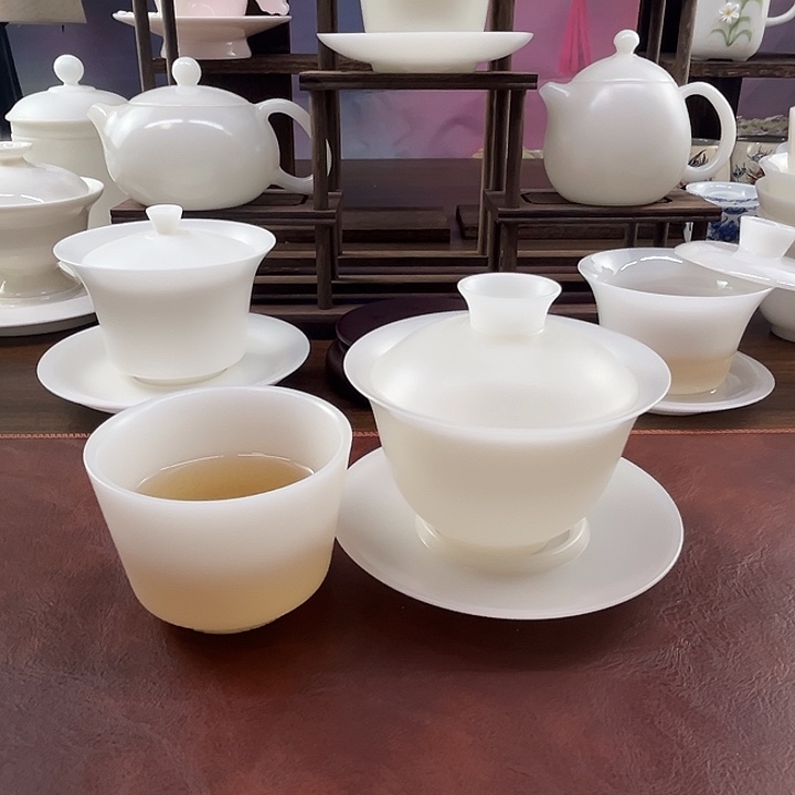 隐唐窑/璞玉素烧自生釉150ml元宝盖碗送主人杯